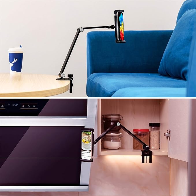 Viozon Tablet Stand Holder Mount, Rotate 360 Degrees of Flexible, Height and Angle Adjustable, High-Grade Aluminium Alloy Long Arm Compatible with 4.5-13 Mobile Phone and Tablet (AP-7LCB2)