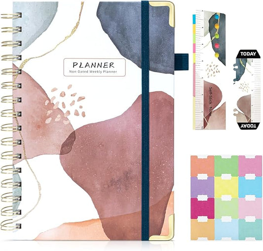 Ospelelf Undated Planner Daily Spiral Binding Weekly Monthly Hardcover Mini Planners with Stickers 12 Months Productivity Aesthetic Journey Booklet Size Brown