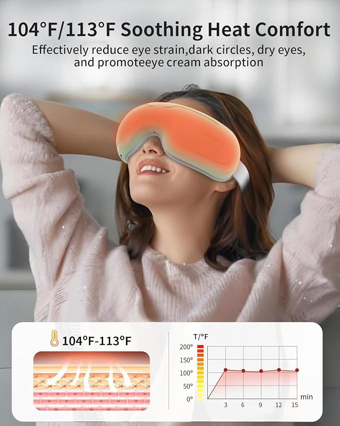 Electric Eye Massager with Heat & Music Smart Air Pressure Vibration Eye Mask Massage Blindout Foldable Heated Sleeping Mask Travel Portable Gift for Mom Dad Women Men