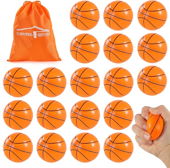 LovesTown 2.5 Inch Mini Basketballs, 20PCS Soft Foam Stress Balls - Squishies for Stress Relief, Party Favors, School