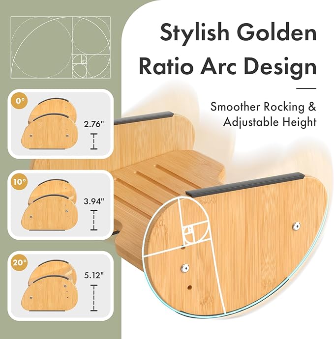 Amazer Bamboo Foot Rest for Under Desk at Work, 2-in-1 Reversible Rocking Footrest Adjustable Foot Stool, Ergonomic Footrest for Under Gaming Desk, Feet Support Leg Footstools for Home Office