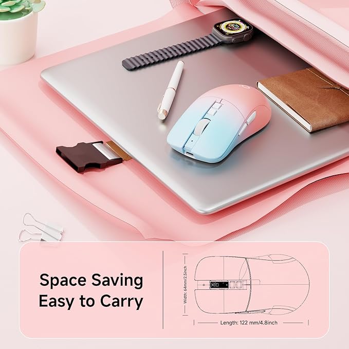 EWEADN G309 Wireless Computer Mouse,2.4G&Bluetooth Ergonomic Cordless Mice with 4000 DPI,5 Adjustment Levels,Cute and Portable Mouse for Laptops, PC and More,7 Buttons Office USB Mice-Blue&Pink