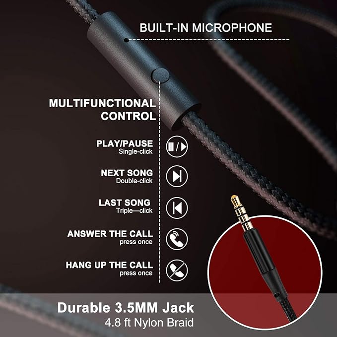 LORELEI X6 Over-Ear Headphones with Microphone, Lightweight Foldable & Portable Stereo Bass Headphones with 1.45M No-Tangle, Wired Headphones for Smartphone Tablet MP3 / 4 (Space Black)