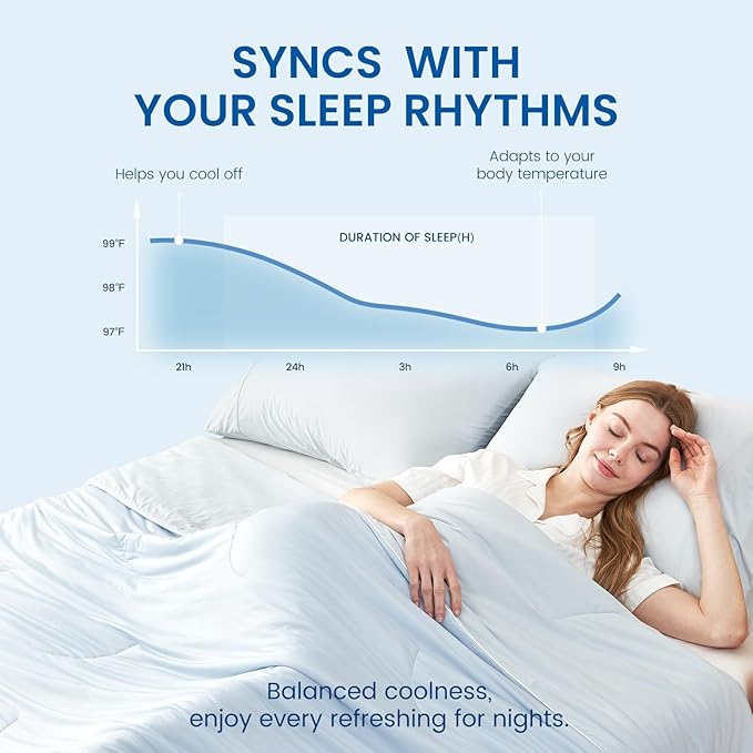 Cozy Bliss Cooling Comforter Twin Size Dual-Sided, Ultra-Soft Cooling Blankets for Hot Sleepers and Night Sweats, Breathable Lightweight Silky Smooth, Cool Blue