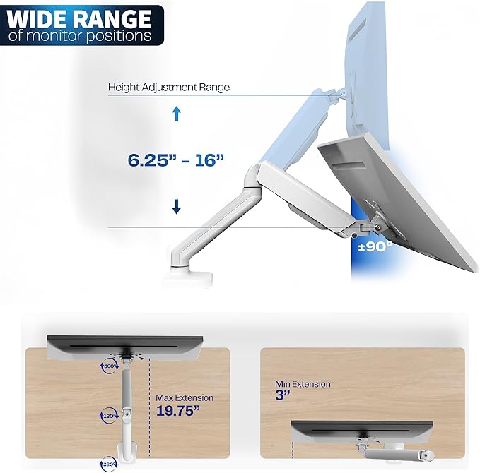 VIVO Single 17 to 32 inch Monitor Height Adjustable Counterbalance Mechanical Arm Desk Stand, Classic, Universal VESA Mount, White, STAND-V001OW