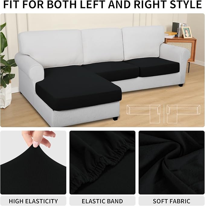 Easy-Going 100% Waterproof 3 Pieces Couch Cushion Covers for Sectional Sofa Left/Right L Shape Chaise Lounge Sofa Seat slipcover Anti-Slip Sofa Cover (2 Seater + 1 Chaise, Black