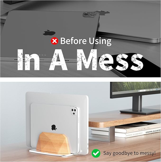 Vertical Laptop Stand - Wooden Adjustable Laptop Holder,Desktop Dock Compatible with All MacBook, Surface,Chromebook,Dell & More(Beechwood)