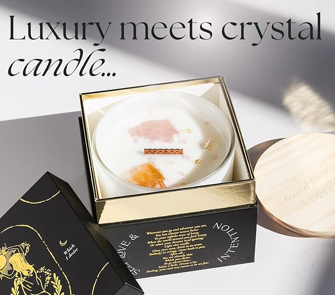 Large Crystal Candles for Women - 12oz Soy Wood Wick Candles That Crackle. Scented, Non-Toxic, Luxury Aromatherapy. Unique Meditation Spiritual Gifts for Women