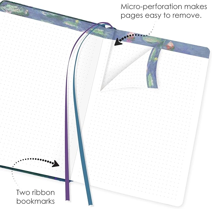 RainCaper Vegan Leather Journal Notebook, 160 Dot-Grid Pages, 5.7 inches x 8 inches, Journal - Monet Water Lilies