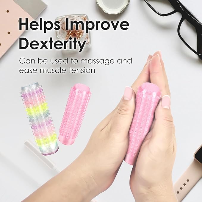 Lisgicabin Little Ouchies Pain Fidget, Pain Stim Fidget for Adults, Spiky Sensory Stim Tool for Anxiety and Stress Relief(2 Pack Rainbow + Pink)