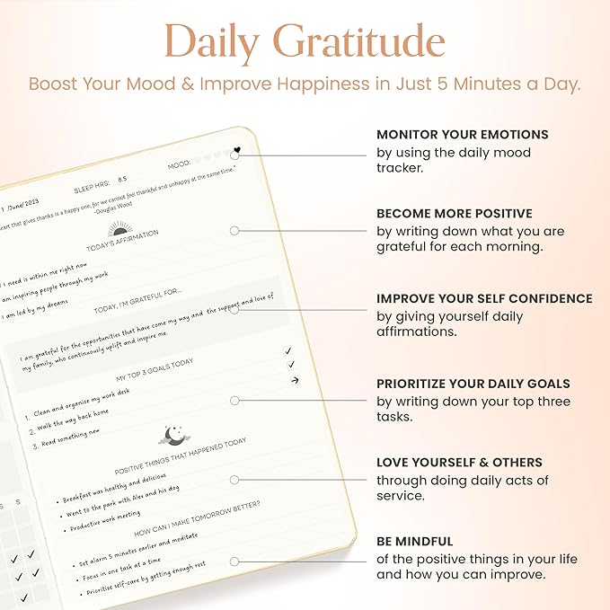 Gratitude Journal For Women & Men - Mental Health, Self Love & Self Care Journal - Orange - 5.8" x 8.3" - Mantra Planner