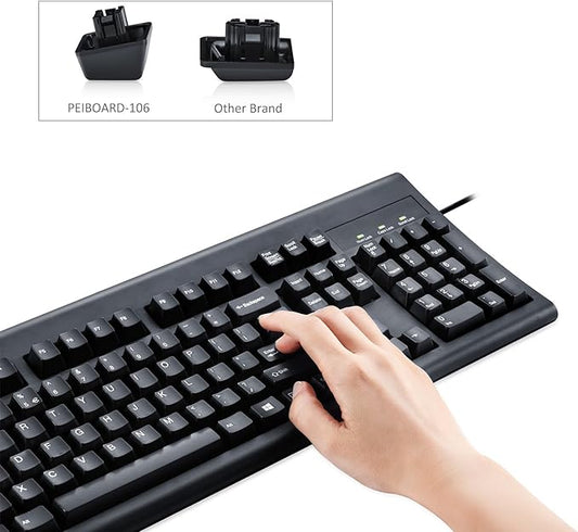 Perixx Periboard-106, Wired Performance Full Size Keyboard, Curve Ergonomic Keys, Black, US English Layout (11204)