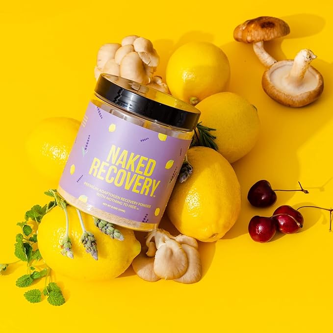 NAKED Recovery - Mushroom Supplement Powder - Lions Mane, Cordyceps, Reishi, Tart Cherries, Lemon Balm - Adaptogen Wellness Formula, Stress Relief, Muscle Recovery - 30 Servings