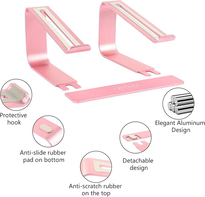 Urmust Laptop Stand for Desk - Aluminum Computer Stand Riser Holder for MacBook Air Pro, Dell, HP, Lenovo, Samsung, Alienware Laptops 11-15.6" (Rose Gold)