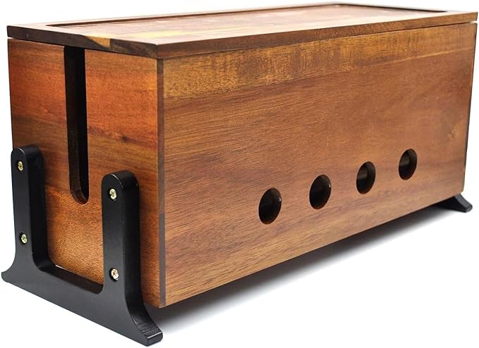 Large Cable Management Box, Wood Cord Hider Box & Organizer for Power Strip Hider Cable Storage for Office, TV Wires, Desk Cord Organizer, 14.1" x 6" x 6.3", Vintage Walnut