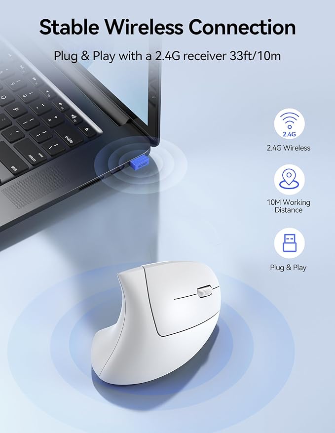 TECKNET Ergonomic Mouse Wireless, Rechargeable Mouse Wireless Silent for Carpal Tunnel Right Hand, 2.4GHz USB Vertical Mouse Wireless for Laptop, 5 Adjustable 4800 DPI, Computer, MacBook, Desktop