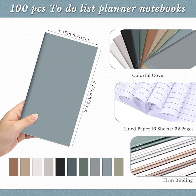 Qilery 100 Pcs 2025-2026 Daily Weekly Planner Bulk Christmas Employee Appreciation Gifts Small Pocket Journal to Do List Goals Notepad for Coworkers Teacher Students Team (Neutral Color)