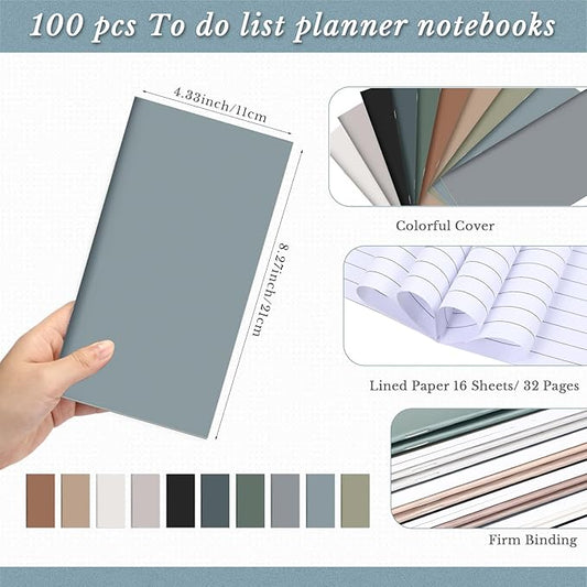 Qilery 100 Pcs 2025-2026 Daily Weekly Planner Bulk Christmas Employee Appreciation Gifts Small Pocket Journal to Do List Goals Notepad for Coworkers Teacher Students Team (Neutral Color)