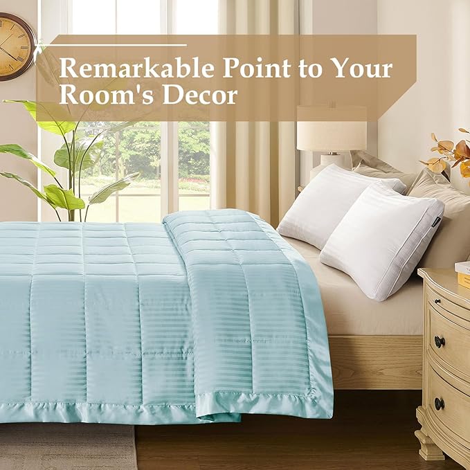 downluxe King Size Blanket with Satin Trim, Lightweight Down Alternative King Blanket for All Season, Machine Washable (Cool Blue, 108 x 90 Inch)