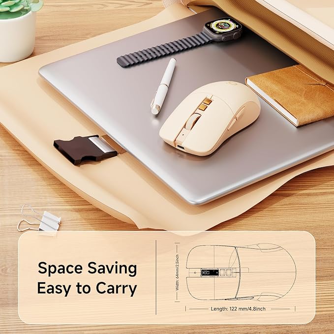 EWEADN G309 Wireless Computer Mouse,2.4G&Bluetooth Ergonomic Cordless Mice with 4000 DPI,5 Adjustment Levels,Cute and Portable Mouse for Laptops, PC and More,7 Buttons Office USB Mice-Pink