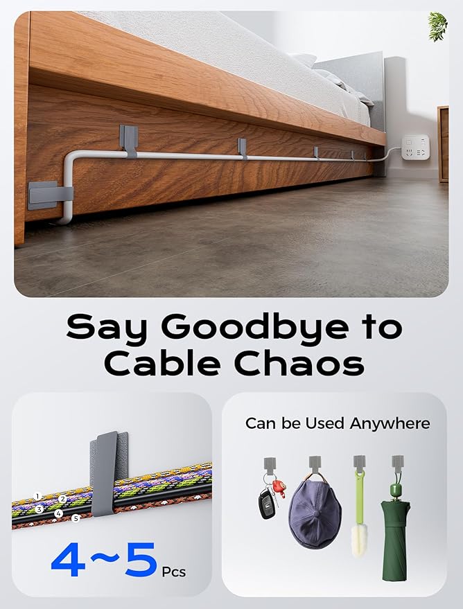 100pcs Hook and Loop Cable Ties, gliship Adhesive Wire Management, Adjustable Cable Straps Cord Wrappers Keeper Cord Holder, Sticky-Back Cord Organizer for Kitchen Appliances at Office, Home - Grey