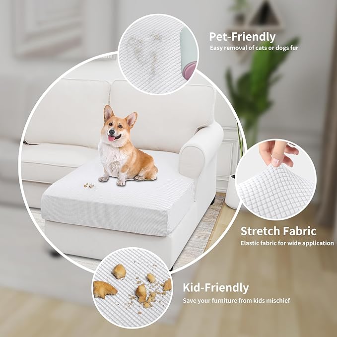 Easy-Going Stretch Sectional Couch Covers 1 Piece Chaise Lounge Slipcover L Shape Separate Cushion Couch Seat Chaise Cover for Both Left/Right Sectional Couch Snow White