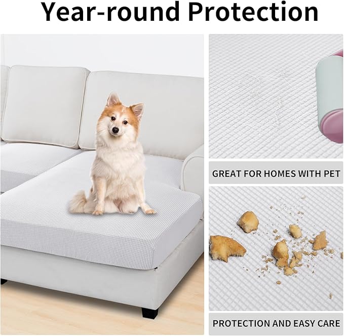 Easy-Going Stretch 3 Pieces Couch Cushion Covers for Sectional Sofa Left/Right L Shape Chaise Lounge Sofa Seat slipcover Anti-Slip Sofa Cover Soft (2 Seater + 1 Chaise, Snow White)