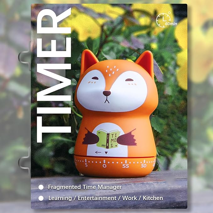 Mechanical Kitchen Timer, Cute Wind Up 60-Minute Manual Countdown for Kids, Classroom, Home, Study and Cooking