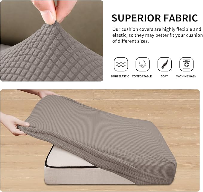 Easy-Going Stretch Individual Loveseat Couch Cushion Cover Sofa Cushion Furniture Protector Sofa slipcover Soft Flexibility with Elastic Bottom (2-Piece Loveseat Cushion Cover, Taupe)