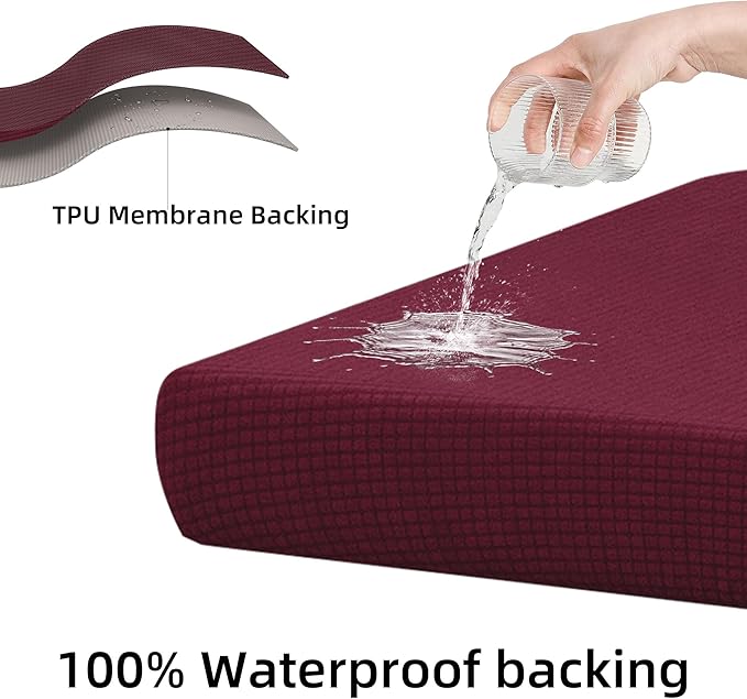 8Pcs Stretch Patio Cushion Cover Outdoor Cushion Cover Slipcovers Couch Cover Waterproof Replacement Sofa Cushion Covers Thick Jacquard Textured Twill Fabric Porch Patio Furniture Protector（Wine Red）