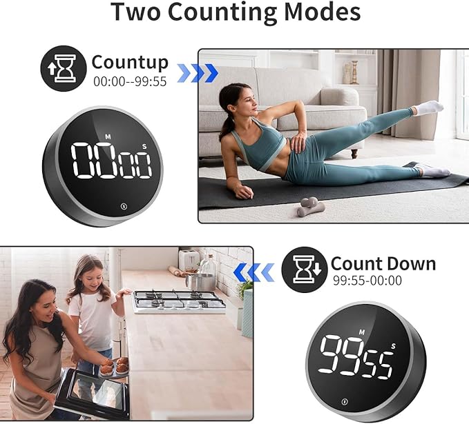 VOCOO Digital Kitchen Timer - Magnetic Countdown Countup Timer with Large LED Display Volume Adjustable, Easy for Cooking and for Seniors and Kids to Use (Space Grey)