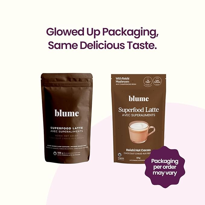 Blume Superfood Latte - Reishi Hot Cacao Powder, Mushroom Powder, Soothing Superfoods, Latte with Brain support, Organic Cocoa Mushroom Coffee Enhancer - Organic, Vegan And Keto Friendly - 25 Servings