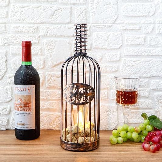 JHY DESIGN Decorative Table Lamp Battery Powered 13.5”H Cordless Metal Wine Cork Holder Lamp with 6-Hour Timer for Tabletop Home Patio Dining Room Living Room(Black Brushed Gold)