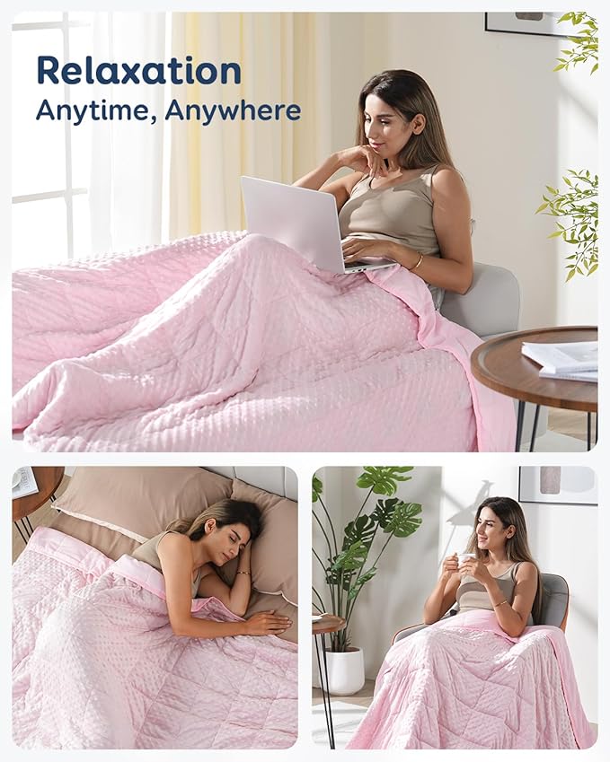 Kivik Weighted Blanket 15 lbs for Adults, Minky Dot Heavy Blankets, Microfiber Reversible Weighted Throw Blankets for All Seasons, Machine Washable, 48"x72" Twin Size, Pink