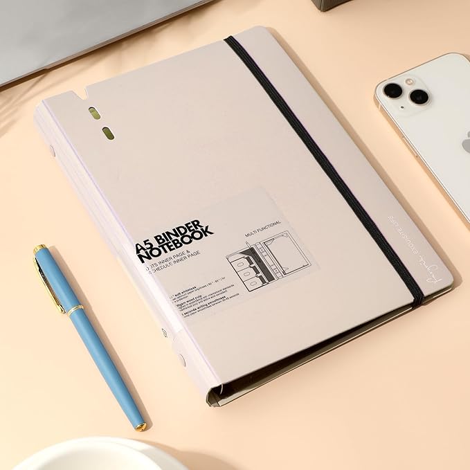 CAGIE A5 Binder 6 Ring Notebook with Dividers Refillable Planner Binder with Pockets, Refill Paper Include Planning Square Ruled and Dotted Pages, 6.89 x 9.25 In, (Pink, A5 Daily&Dot Page)