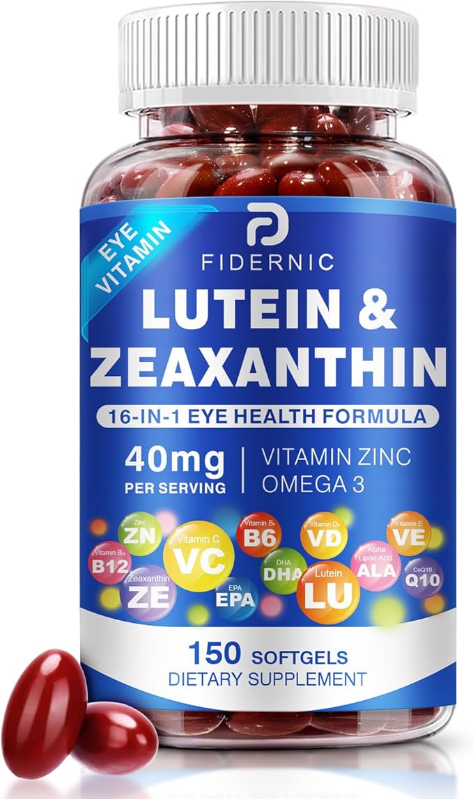 Lutein and Zeaxanthin Supplement - Eye Vitamins, 40 mg Lutein & 8 mg Zeaxanthin with Vitamins C, E, Zinc, Omega-3 & CoQ10 for Blue Light Protection, Eye Health Support, Eyebright  - 150 Softgels
