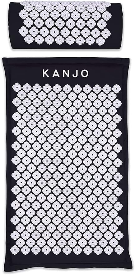 Kanjo Acupressure Mat and Pillow Set for Back Pain Relief & Neck Pain Relief, with Pressure Points for Muscle Pain Relief with Travel Bag - Black