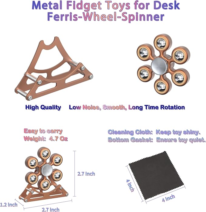 Desk Toys for Fidget Ferris-Wheel Spinner: 4mins Metal Cool-Gadgets Kinetic-Toy, Cool-Stuff for Kid Children Teen Adult EDC-Toy, ADHD Tools Stress Relief for Office Home School Men Woman Christmas