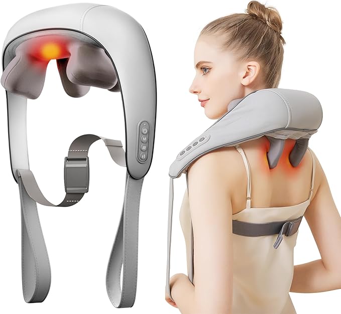 Neck and Shoulder Massager for Pain Relief Deep Tissue-Shiatsu Deep Kneading Massager with Heat to Relieve Neck Shoulder Back Waist Leg Muscle Soreness Fatigue-Relaxation