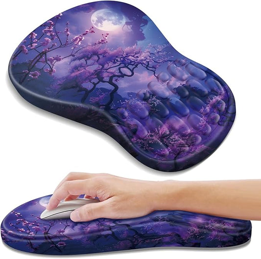 Ergonomic Mouse Pad with Wrist Rest Support, Mousepad with Comfortable Memory Foam Wrist Rest and Non-Slip PU Base for Pain Relief, Computer, Laptop, Office, Home (Moonlit Night)
