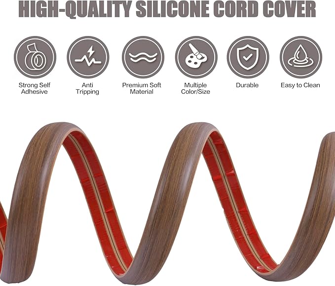 Floor Cord Cover Cable Cavity Self Adhesive Cord Hider Floor 10FT Floor Cable Management Power Cord Protector Floor Electric Cord Covers for Offices, Gym, Exhibitions (Misty Brown Wood, 1.57" x 10')