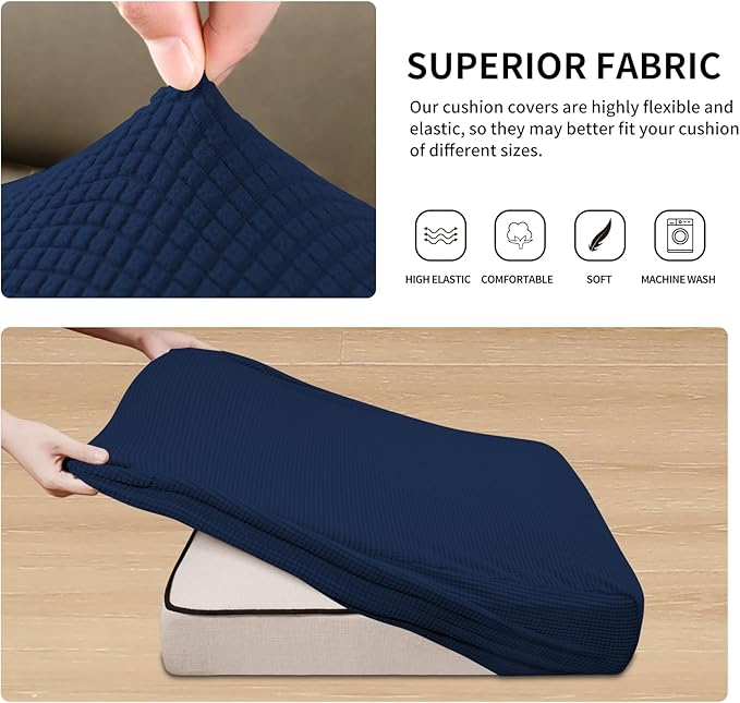Easy-Going Stretch 3 Pieces Couch Cushion Covers for Sectional Sofa Left/Right L Shape Chaise Lounge Sofa Seat slipcover Anti-Slip Sofa Cover Soft (2 Seater + 1 Chaise, Navy)