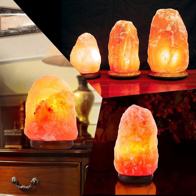 Betus [Natural Crystal Himalaya Salt Lamp Hand Carved on Wood Base with Dimmable Cord and Light Bulb - 8 to 9 Inches Height, 8 to 11 Pounds