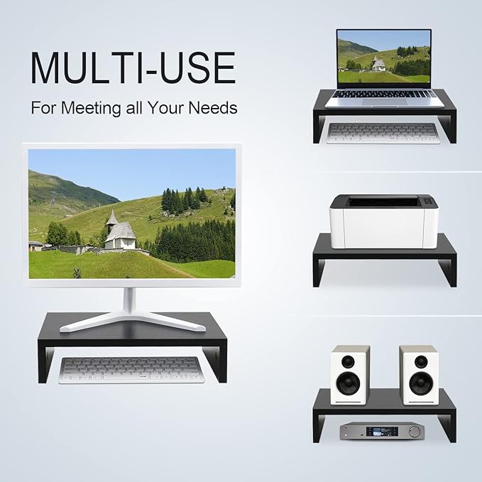 TEAMIX 14.2 inch Monitor Stand Riser, Wood Monitor Riser with Storage for Desk Small Monitor Stand TV/Screen/PC/Laptop Riser Computer Stand Desktop Shelf (Black-14.2 inch)