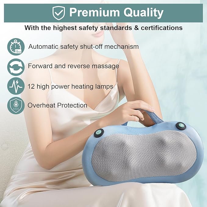 White Elephant Gifts for Adults,Christmas Gifts for Women Men,Shiatsu Neck Back Massager for Pain Relief Deep Tissue,Back Massager Deep Tissue Kneading with Heat,3D Electric Pillow(Blue)
