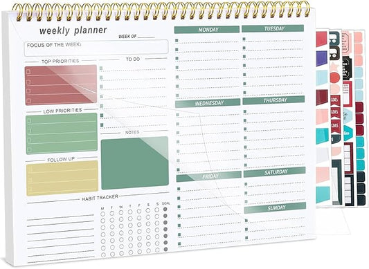 Weekly To Do List Notepad, 8.5''x11'' Weekly Desk Planner with 52 Tear Off Sheets Undated Weekly Planner Habit Tracker & Productivity Organizer for Home School and Work, Green