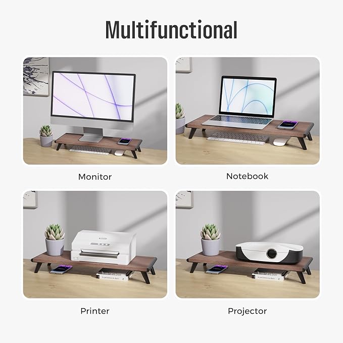 loukin Monitor Stand Riser for Desk, 22.4" x 8.3" Larger Computer Stand for Laptop, PC, Printer, Sturdy Desktop Computer Shelf with Non-Skid Rubber, Home Office (Brown)