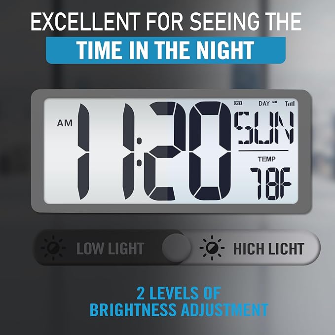 TXL 18.44" Large Amotic Digital Wall Clock with Backlight, Battery Operated Alarm Clock with Day, Date & Temperature, Jumbo Display Digital Count Up Down Timer Clock for Hoom,Classroom Room,Office