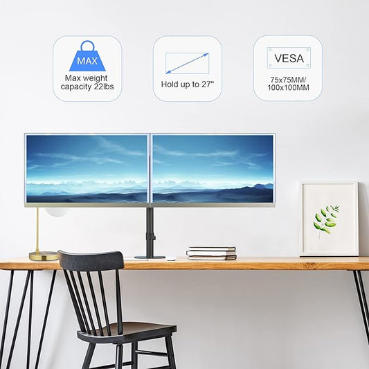 Suptek Monitor Mount, Adjustable Dual Monitor Arm Desk Mount Heavy Duty Monitor Stand fit for 27 inch Monitor Screens up to 22lbs,Black(MD9442)