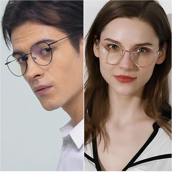 ANDWOOD Blue Light Blocking Glasses Women Men Small Face Computer Clear Bluelight Blocker Super Lightweight Metal Frame Round